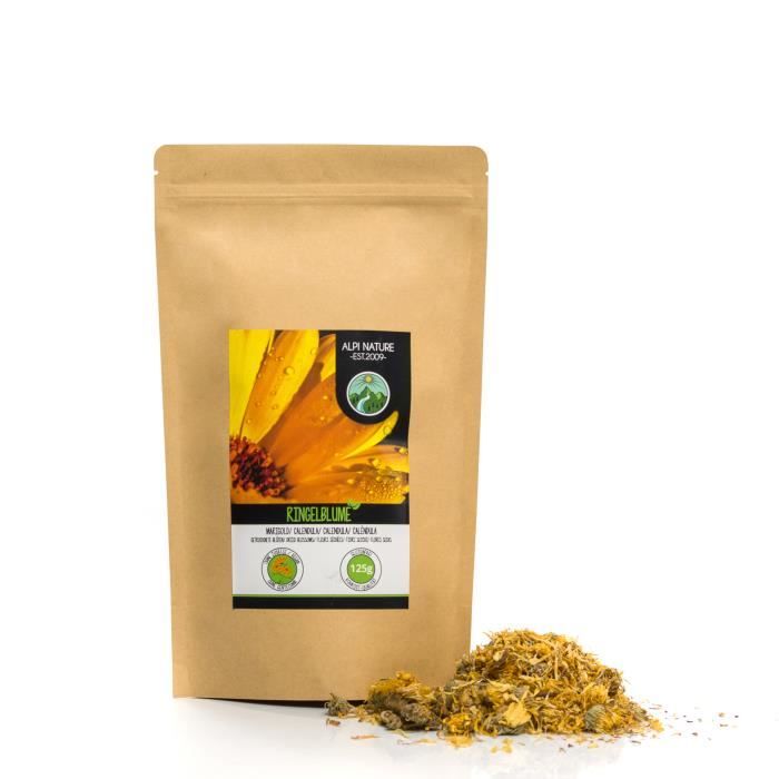 Infusion de fleurs de souci (125g), Fleurs de souci, Thé de souci, Calendula orange, fleurs déshydratées en douceur, 100% pures et n