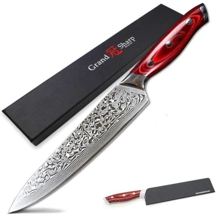 Couteau de Chef en Damas Japonais GRANDSHARP - Couteau de Cuisine Damascus Knife