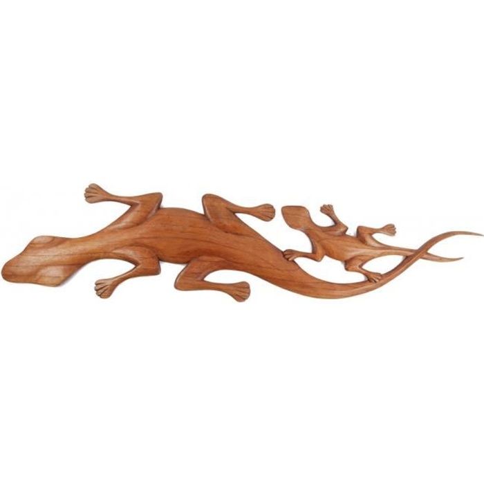 Geckos 100cm - Décor mural en bois sculpté à la main Marron