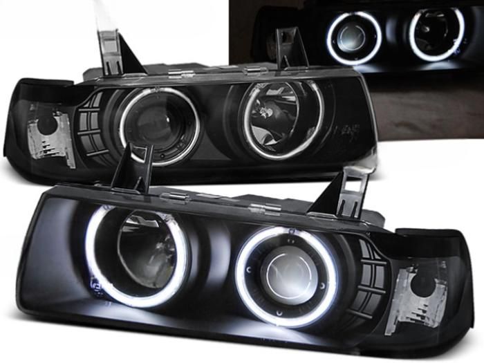 Paire de feux phares BMW serie 3 E36 90-99 angel eyes CCFL noir