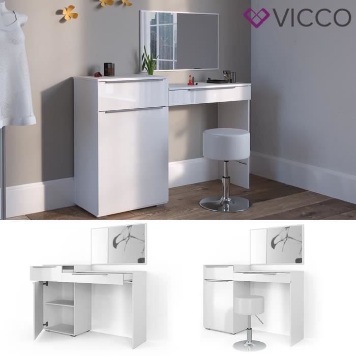 VICCO - COIFFEUSE CHARLOTTE BLANC/CHÊNE CLAIR AVEC TABOURET ET