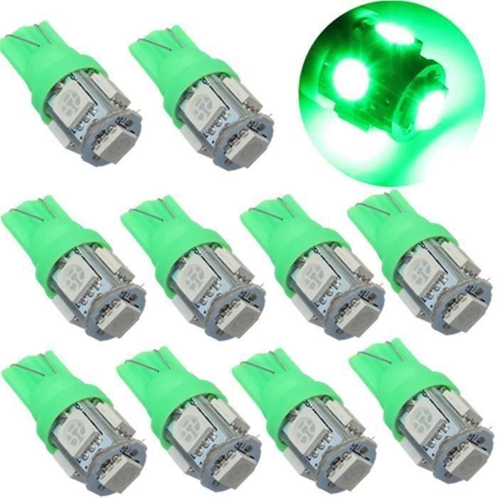 NEUFU 10x T10 501 W5W 5 SMD 5050 Ampoule LED Voiture Lampe Lumière Vert Side Intérieur Nombre Wedge