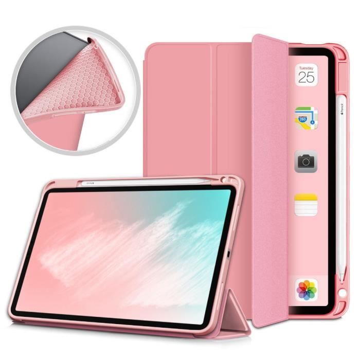 Coque pour iPad Air 4 10.9 Pouces 2020 avec porte-crayon ,Etui de Protection Housse avec Fonction Sommeil / Réveil Automatique,Rose