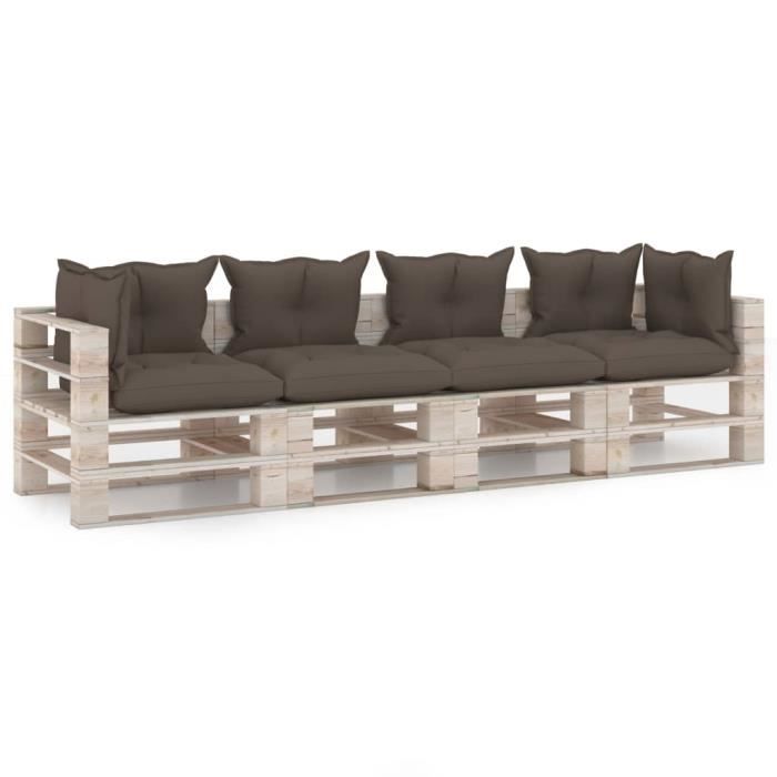 VE7838Canapé palette à 4 places de jardin Canapé d'Extérieur Sofa Canapé Relaxation Salon de jardin avec coussins Bois de pin