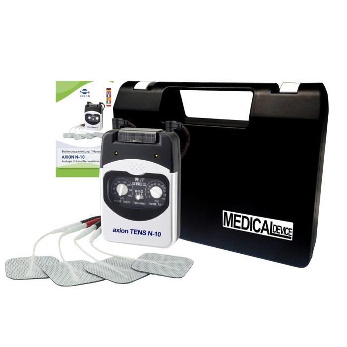 Axion - Electrostimulateur TENS anti-douleur à 2 canaux - N-10 - 4 modes TENS disponible - 4 électrodes
