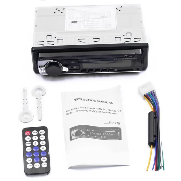 Le noir Lecteur MP3 multifonction intégré au tableau de bord 12V, mains libres, Bluetooth, écran LED, USB SD
