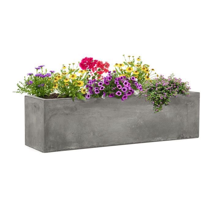 Blumfeldt Solidflor - Bac à plantes jadinière - 75 x 20 x 20 cm - Fibre de verre aspect béton - intérieur-extérieur- gris clair