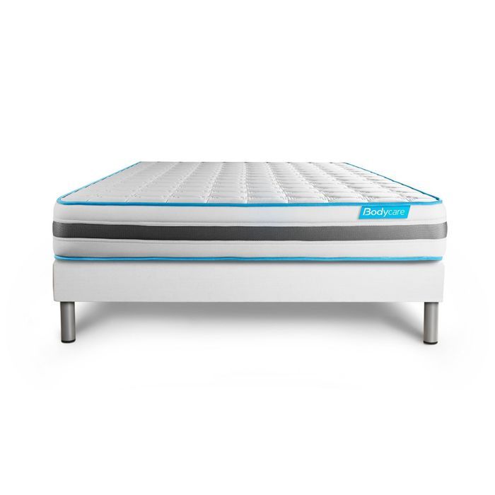 Ensemble sommier matelas 160x200 BodyFlex - 26 cm - Confort Equilibré - sommier kit blanc