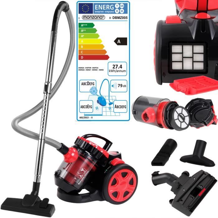 Aspirateur sans sac rouge max.900 Watt - ECO Power - Multicyclone Brosse 2 en 1