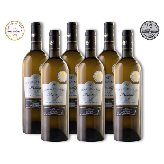 Lot de 6 bouteilles Vin Blanc Blaye Côtes de Bordeaux Domaine du Cassard – Cuvée Prestige- Médaille d'or & Médaille Argent