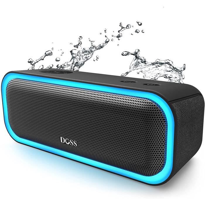 Enceinte Bluetooth Portable DOSS avec Effets Lumière, 20W , 12H Autonomie, Technologie TWS,Port USB, Aux et SD, Noir