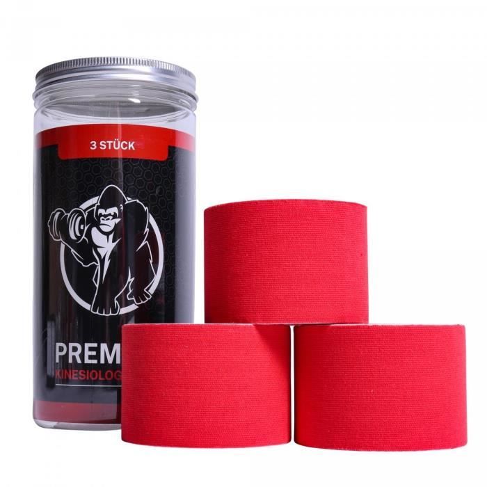 Set de 3 bandes de kinésiologie - 3 rouleaux de 5 m de long pour 5 cm de large - Couleur ROUGE