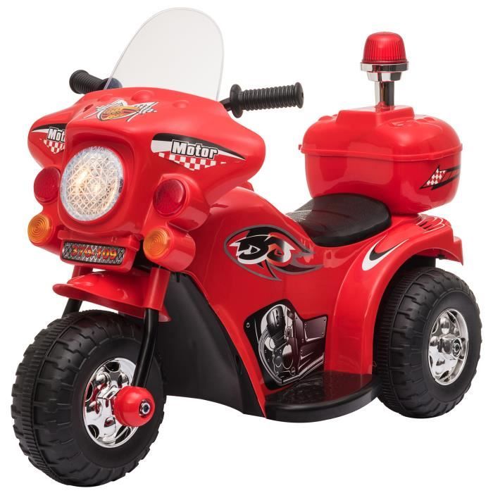 Moto scooter électrique pour enfants modèle policier 6 V 3 Km/h fonctions lumineuses et sonores top case rouge 80x35x52cm Rouge