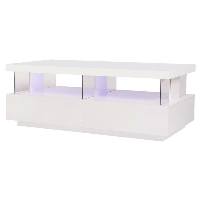 Table basse et luminaire led - Rectangulaire - Panneaux de MDF - Blanc - Style contemporain - L120 x