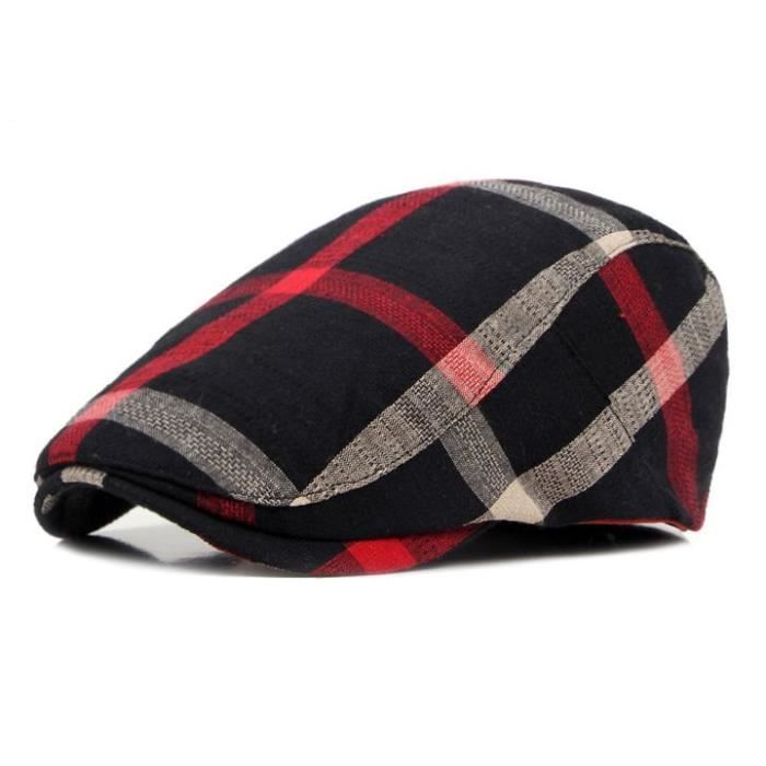 Béret Adulte Homme-Femme en Lin Carreaux Réglable 55 - 59 cm Noir