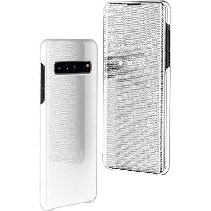 Coque Samsung Galaxy S10 5G, Clear View Étui à Rabat Miroir Antichoc Portable Housse pour Samsung Galaxy S10 5G - Blanc