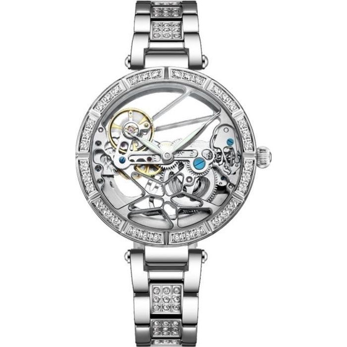 Montre Femme Automatique Mécanique Squelette Mode Montre Dame de Marque de Luxe bracelet quartz étanche - Cadeau de Noël