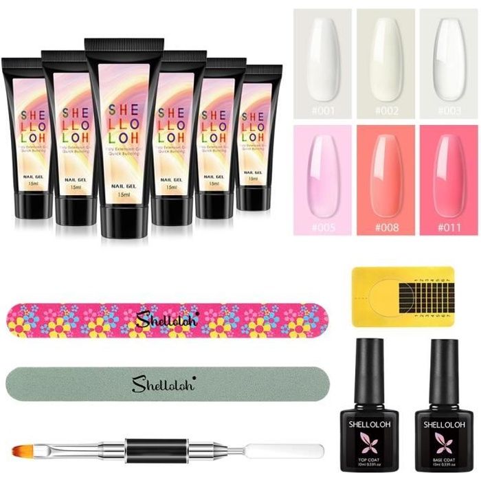 SHELLOLOH Lot de 6pcs Poly Nail Gel UV Extension Vernis Gel Ensemble De Gel Builder DIY Kit Moules Faux Ongles Nail Art