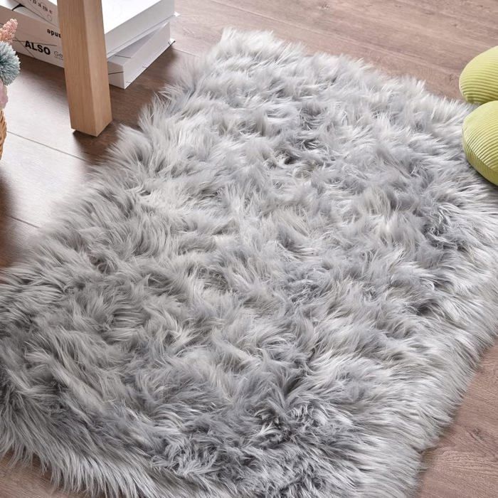 Tapis En Peau De Mouton Naturel – Motif Ours Polaire – 89x53 Cm