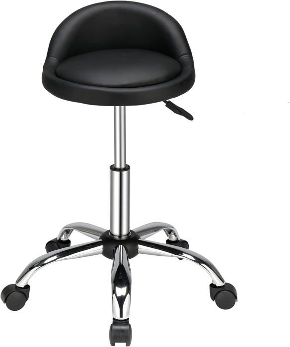 Tabouret de bar Tabouret Rond avec dossier et roulettes Hauteur Réglable - Noir Tabouret de bar Tabouret Rond avec dossier et roulettes Hauteur Réglable - Noir