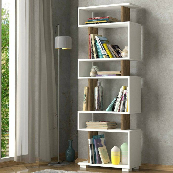 Dmora - Bibliothèque Doralice 60x19 5xh165 cm Blanc Noyer Panneau effet bois Dmora - Bibliothèque Doralice 60x19 5xh165 cm Blanc Noyer Panneau effet bois