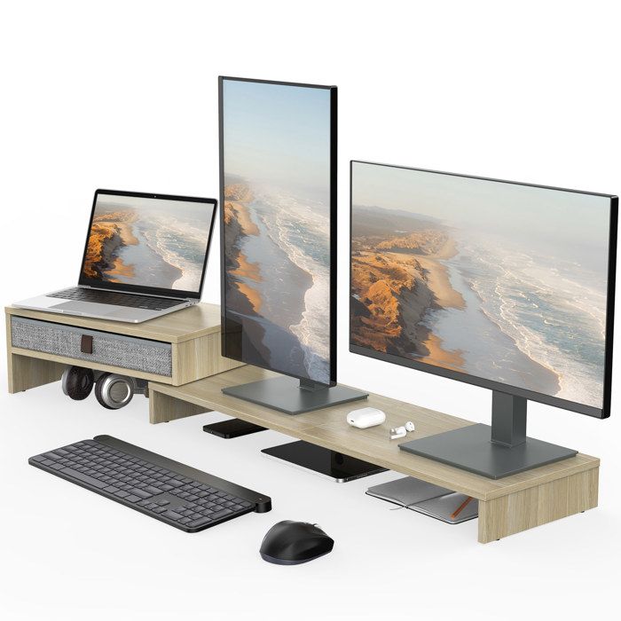 Fenge Réhausseur dÉcran Support de Moniteur RéglabledOrdinateur PortableImprimante -Charge de 30kg 113 x 235 x 73 cm Blanc