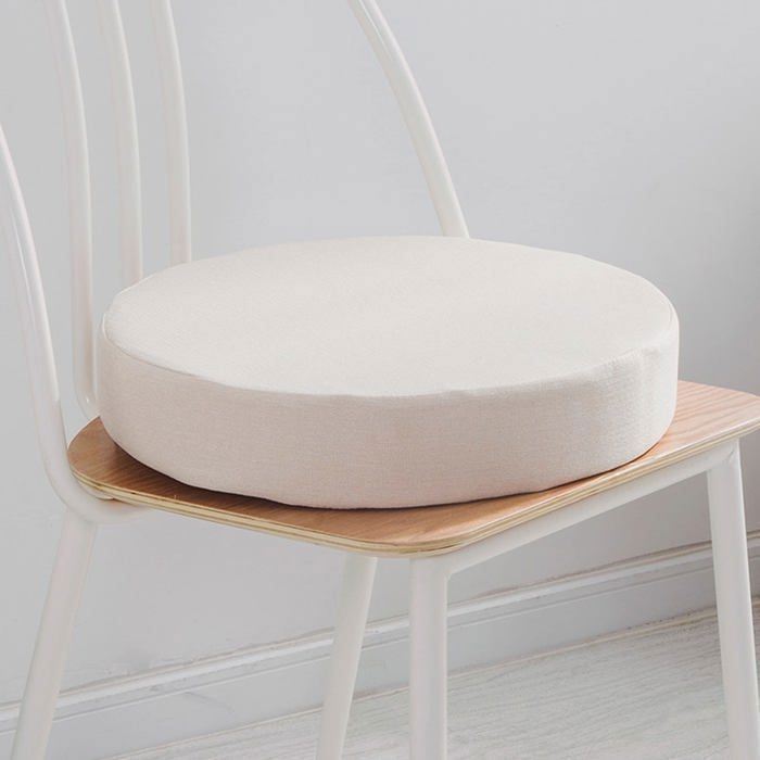 Coussin de chaise rond - AIMOONSA - Blanc plomb - 45x45x8 cm - Housse amovible - Antidérapant