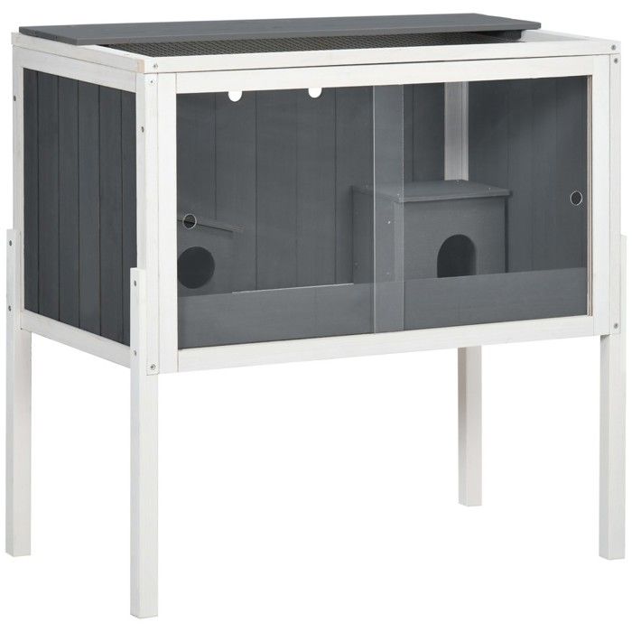 Comparer les prix de Cage Hamster Nains Bois 82x45x81cm Gris 2 Cabanes + Accessoires - Grande Cage Rongeurs&souris Habitat Complet