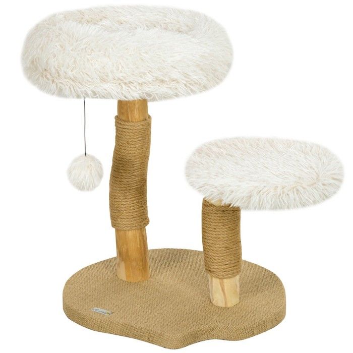 Comparer les prix de Arbre À Chat 61.5cm Bois Poirier Blanc - Griffoir & Balle De Jeu Lits Intégrés - Idéal Chats