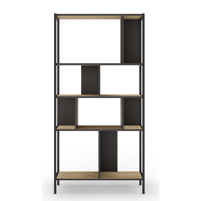 Bibliothèque meuble étagère aspect bois coloris chêne et métal noir - Longueur 88 x Profondeur 35 x Hauteur 175 cm Bibliothèque meuble étagère aspect bois coloris chêne et métal noir - Longueur 88 x Profondeur 35 x Hauteur 175 cm