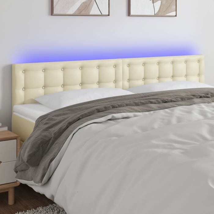 CHIC Tête de lit et lumières LED - Armoire de Tête Lit pour lire - Crème 160x5x78/88 cm Similicuir@SARA680308