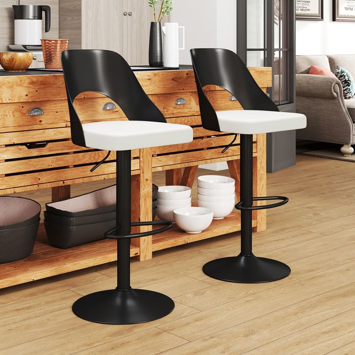 Tabouret de Bar Lot de 2 - RELAX4LIFE - Siège Pivotant à 360°- Hauteur Réglable 91-111CM - Anneau Antidérapant - Charge 125KG -Noir