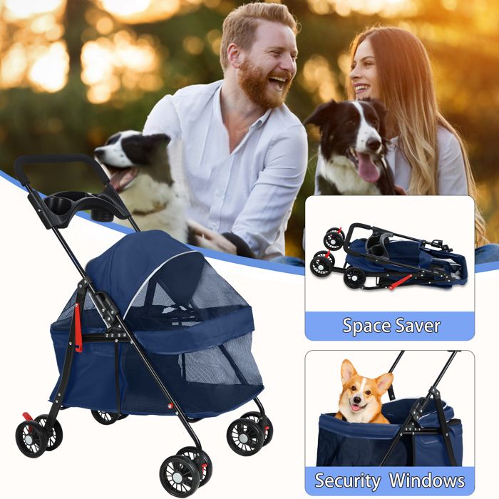 Comparer les prix de Poussette Chien chat Poussette 4 roues poussette de compagnie pour un petit chien moyen avec porte-tasse maillage respirant