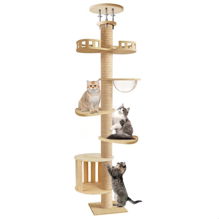 Meilleurs prix pour 295cm Arbre à Chat Grande Tour à Chat pour Chats dintérieur Repos à plusieurs niveaux stable hauteur réglable 34*34*295cm
