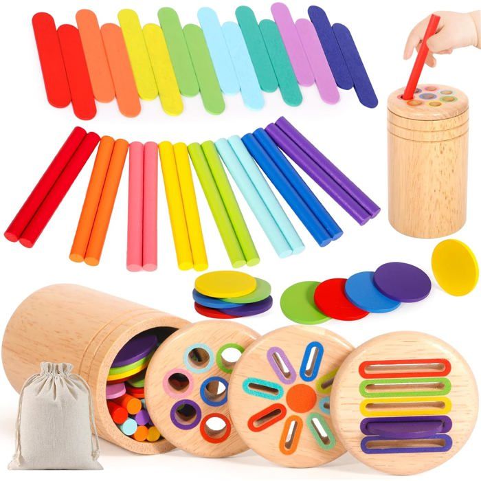 Jeu Montessori 48 Bâtonnets En Bois Colorés MeYuxg - Pour Enfants 3-6 Ans - Motricité Fine, Concentration