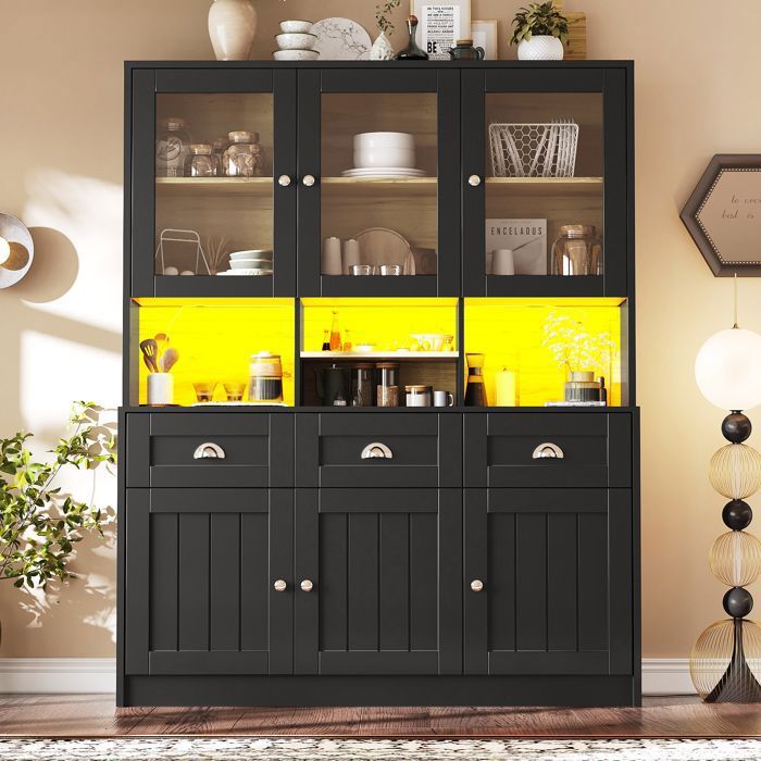 Armoire de cuisine (140×40×175cm) Armoire haute cuisine buffet Armoire vitrine Armoire buffet avec dépôts réglables Cuisinière a