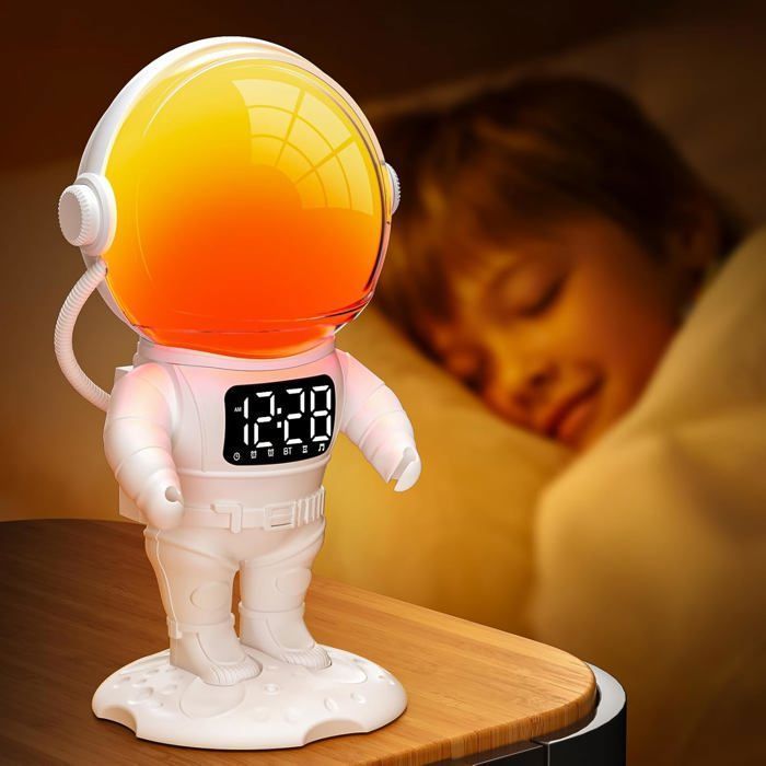 Réveil Enfant Lampe de Réveil avec 7 Sonneries Snooze 21 Sons Apaisants et Minuterie Réveil Lumineux Enceinte Bluetooth