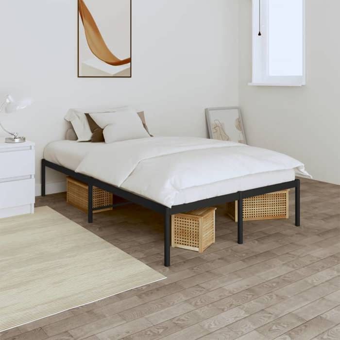 Structure de lit métal - UU - Noir - 120x190 cm - 196x125x31 cm - Hauteur libre 26 cm - Construction robuste