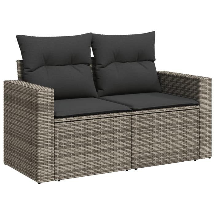 SALE 2026Canapé de jardin - Salon de jardin - facile à nettoyer - 2 places avec coussins gris - Résine tressée131x62x69cm 18 Kg 1