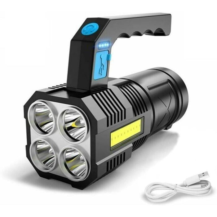 Lampe torche LED ultra puissante rechargeable COB étanche 4 modes portable pour randonnée pêche camping urgences.