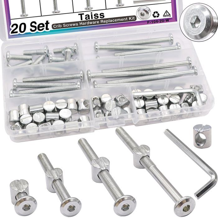 20 ensembles de vis de lit de bébé M6x20mm/40mm/60mm/80mm Kit de remplacement de matériel de vis de lit de bébé boulons de vis