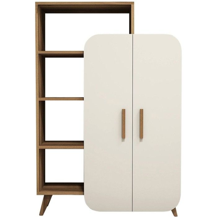 Bibliothèque 2 portes 4 niches bicolore blanc et effet Noyer 90 cm - Zia Bibliothèque 2 portes 4 niches bicolore blanc et effet Noyer 90 cm - Zia
