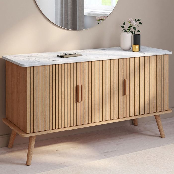 ID MARKET buffet 3 portes 110 cm Moderne bois effet chêne
