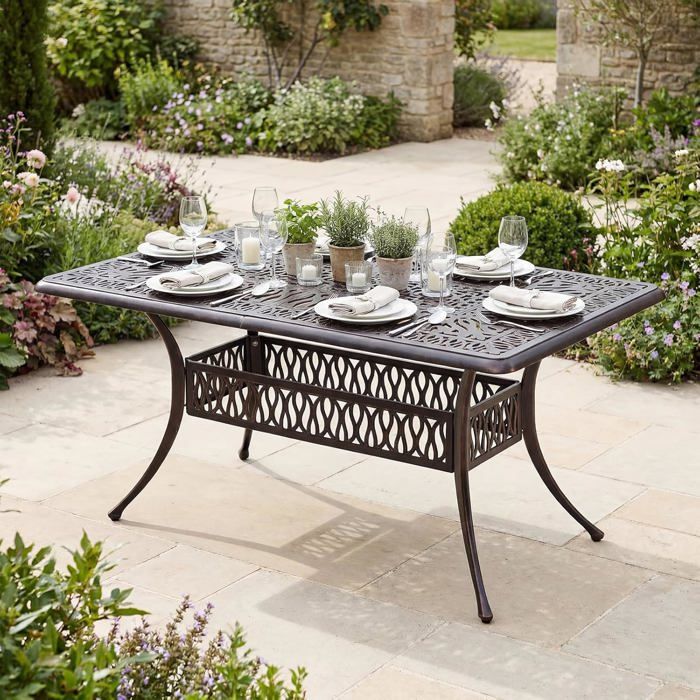 Table de Jardin Extérieur COSTWAY en Fonte Aluminium pour 6-8 Personnes Trou de Parasol 53 cm Table Rectangulaire Charge 150 KG