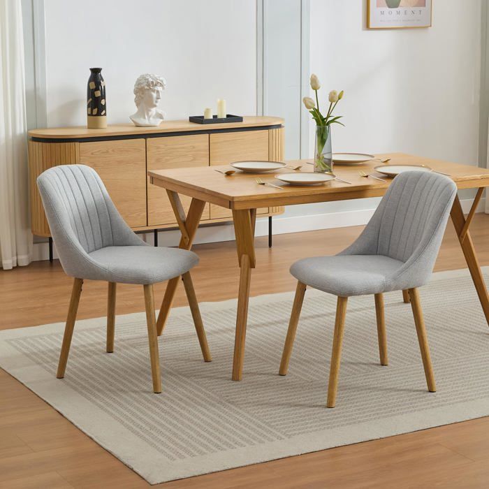 Chaises en polyester et chêne - LUNSY - 2 chaises - 49x60 5x80 8 cm - Gris - Revêtement microfibre hypoallergénique