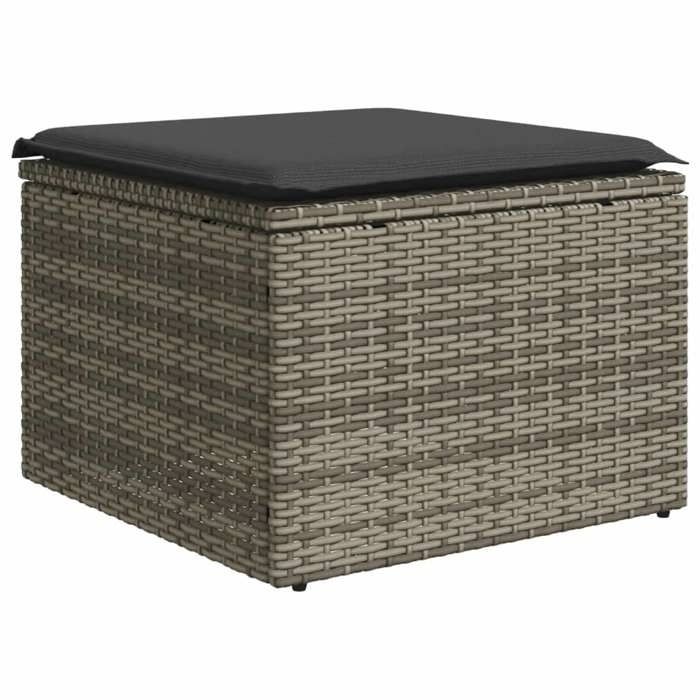 Gris Pouf dextérieur -  Tabouret de jardin avec coussin gris 55x55x37 cm résine tressée m4029