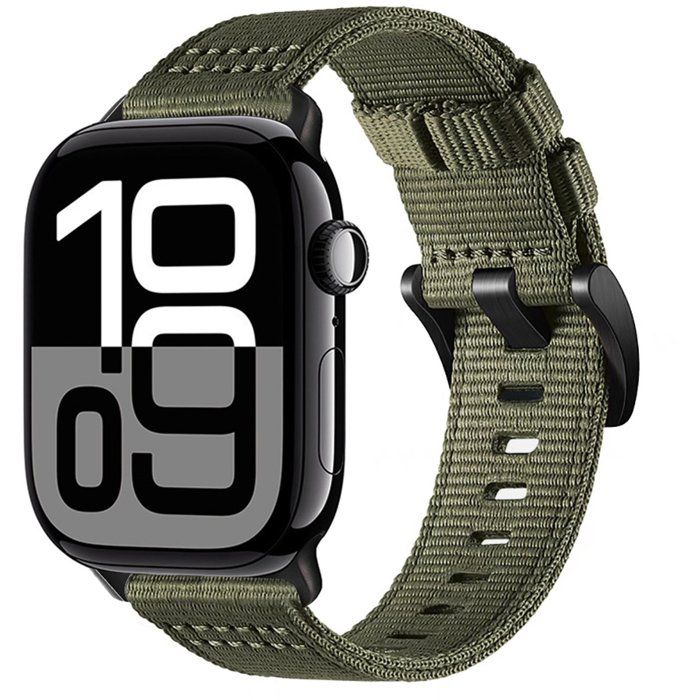 Stravo Bracelet nylon tactique compatible Apple Watch 44/45/46/49 mm Série 4-11 SE 1-3 Ultra 1-3 – Robuste – Vert olive