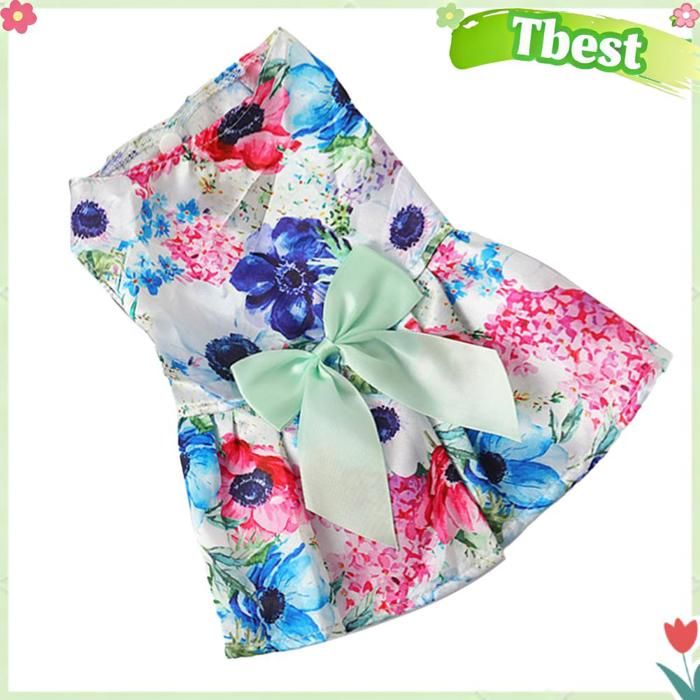 Tbest Robe d’été pour chien Robe dété respirante en Polyester pour chien tenue pour chiot motif animalerie pull Bowknot Cyan XL