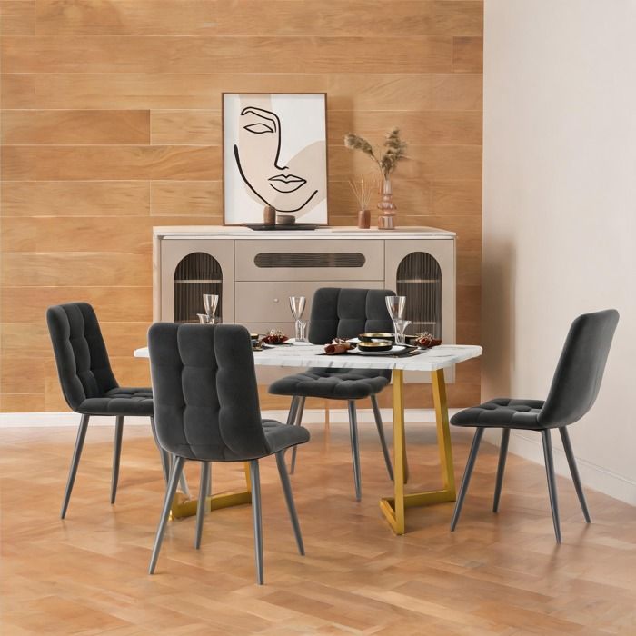 Contemporain ensemble table et 4 chaises de salle à manger adapté aux petits espaces plateau MDF neutral gray