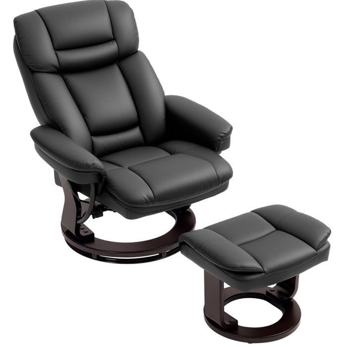 Fauteuil de relaxation pivotant 360° EVRYAE avec repose-pieds inclinable 130° simili cuir noir salon
